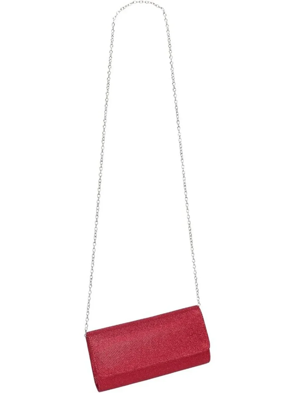 Women's Red Glitter Clutch Purse Evening Bag With Chain For Wedding Handbag